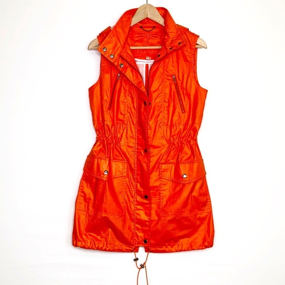 Tyler Boe Orange rain, slicker zip snap front hooded vest - Picture 1 of 9